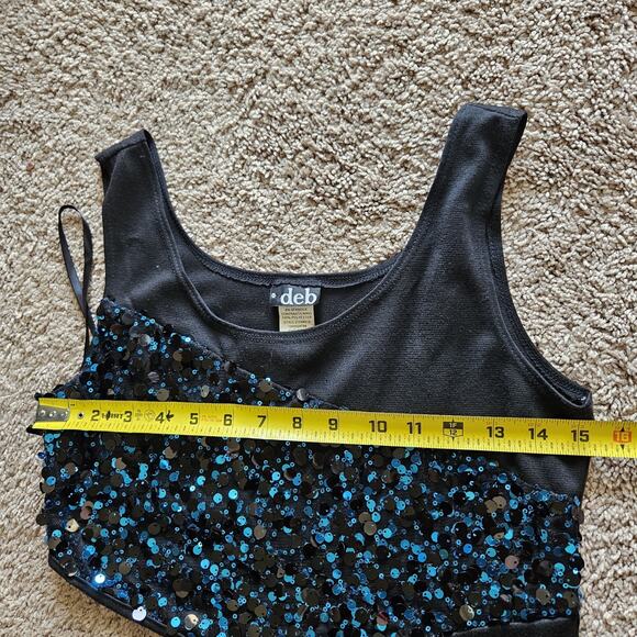 Vtg Y2K 90s Deb Mini Dress Size L Side Cutout Blue Black Sequin Party Club HOCO - Picture 8 of 10